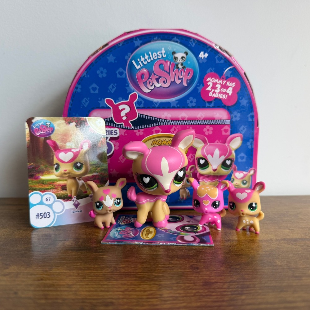 New Littlest Pet Shop LPS 501 Mommy Baby Deer Fawn Set 3 Babies Triplets Cute
